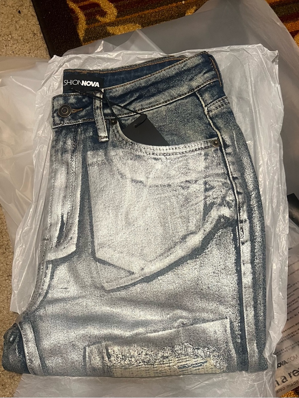 Fashion Nova Metallic Silver Skinny Jeans
